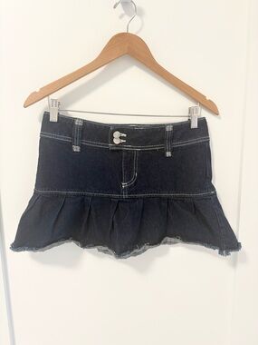 BDG Urban Outfitters Y2K denim micro mini skirt low rise pleated ruffle hem-XS